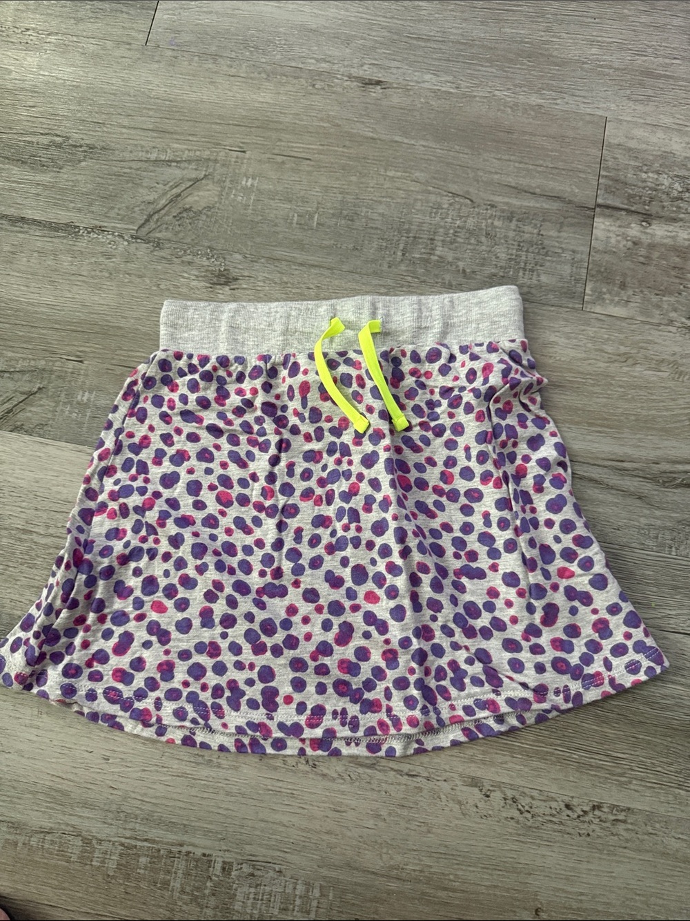 Girls Grey Skirt with Purple & Pink Dot Print and Neon Yellow Drawstring